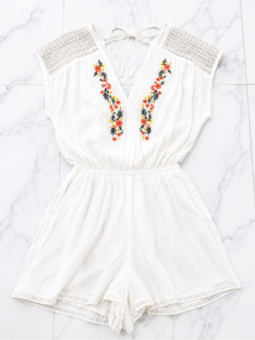 Abercrombie & Fitch White Romper with Floral Embroidery